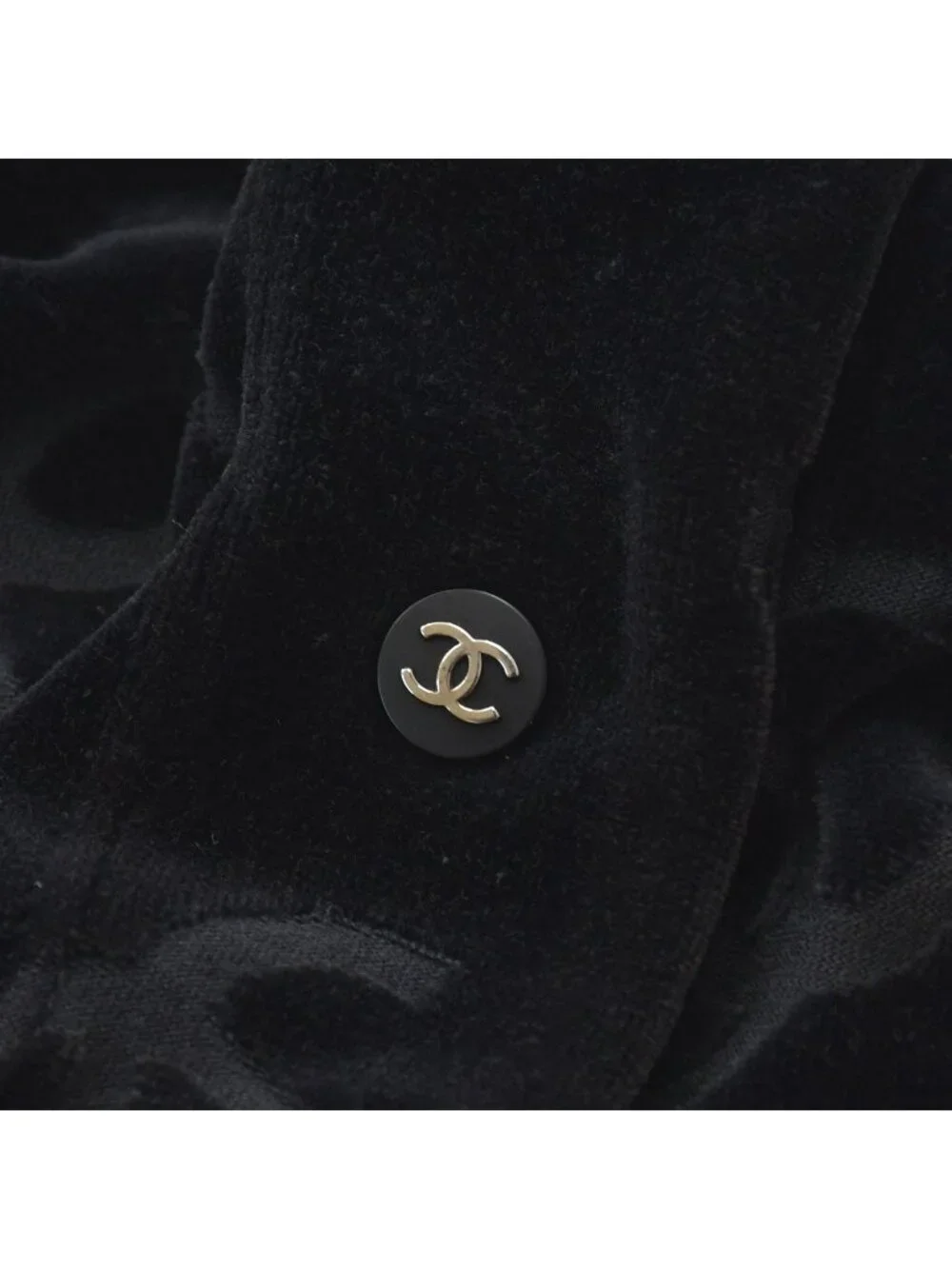 Chanel Jacket Cardigan Vintage CC Logo Coco Buttons Velour Black Silver 40